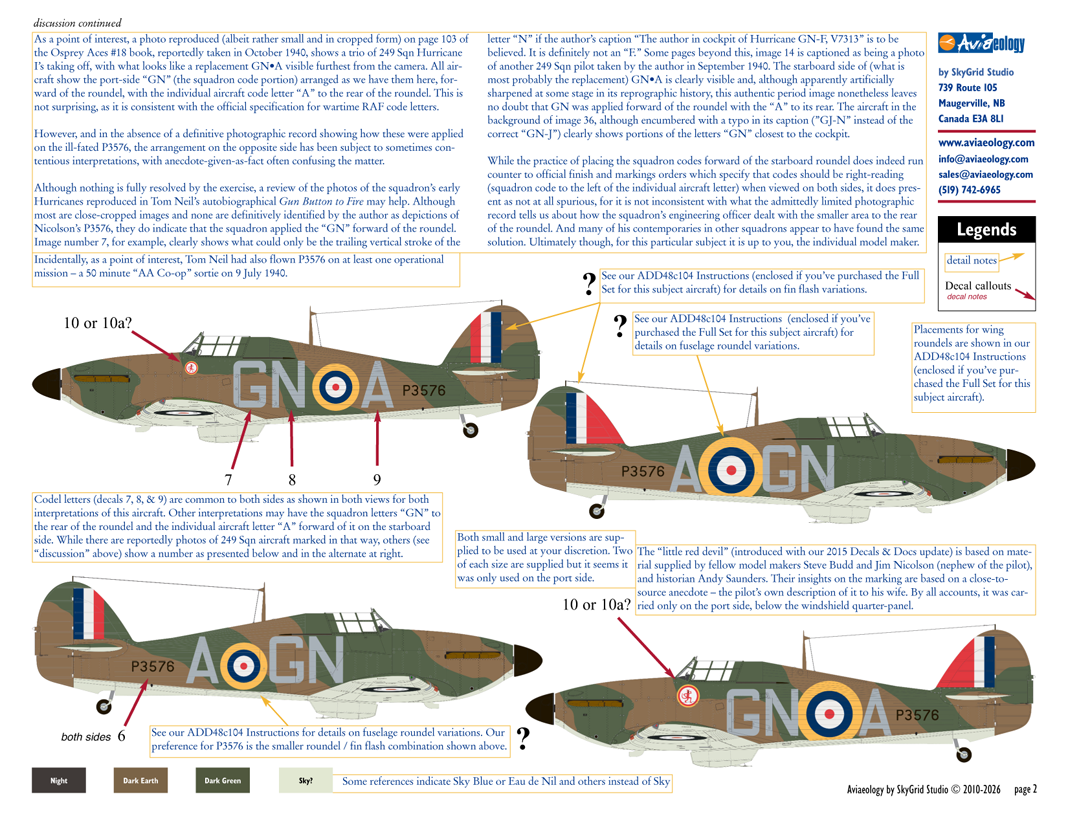 Aviaeology ADD48007-2X 1:48 Hawker Hurricane Mk.I P3576 as GN•A of 249 Sqn, RAF – Nicolson VC (Basic Set)