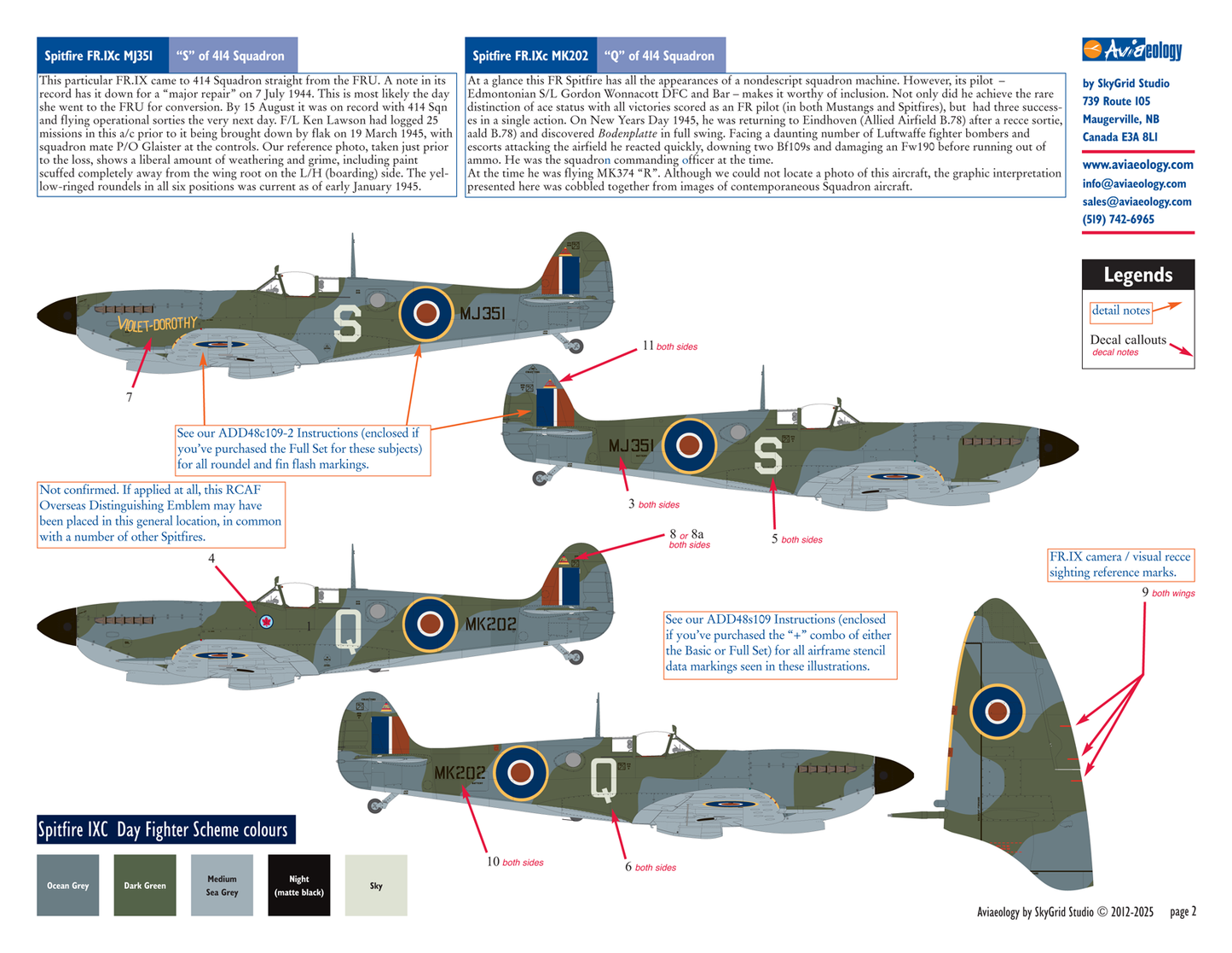 Aviaeology ADD48009-1X 1:48 Supermarine Spitfire FR.IXCs MJ351 & MK202 of 414 Squadron, 39 Wing, RCAF