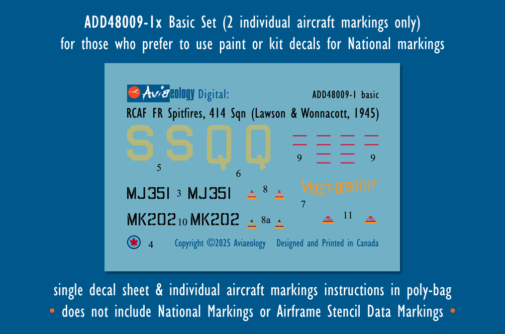 Aviaeology ADD48009-1X 1:48 Supermarine Spitfire FR.IXCs MJ351 & MK202 of 414 Squadron, 39 Wing, RCAF