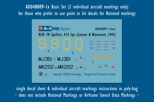 Aviaeology ADD48009-1X 1:48 Supermarine Spitfire FR.IXCs MJ351 & MK202 of 414 Squadron, 39 Wing, RCAF