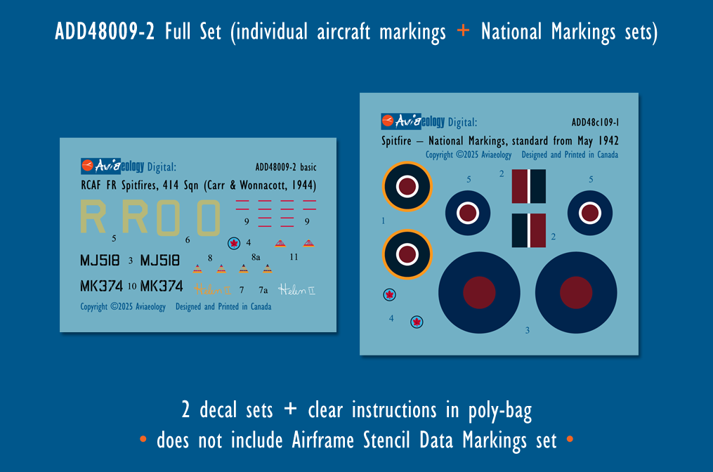 Aviaeology ADD48009-2 1:48 Supermarine Spitfire FR.IXCs MJ518 & MK374 of 414 Squadron, 39 Wing, RCAF