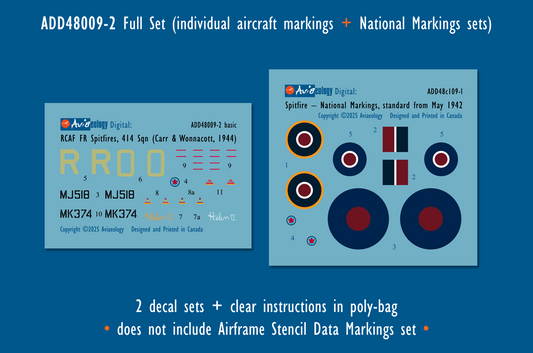 Aviaeology ADD48009-2 1:48 Supermarine Spitfire FR.IXCs MJ518 & MK374 of 414 Squadron, 39 Wing, RCAF