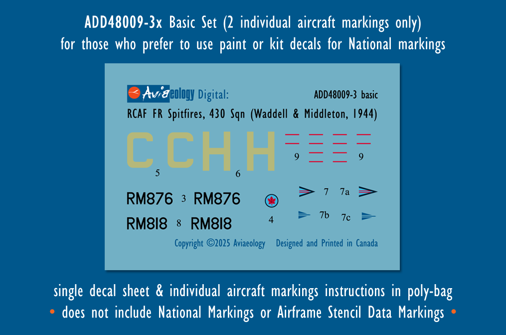 Aviaeology ADD48009-3X 1:48 Supermarine Spitfire FR.XIVEs RM876 & RM818 of 430 Squadron, 39 Wing, RCAF (Basic Set)