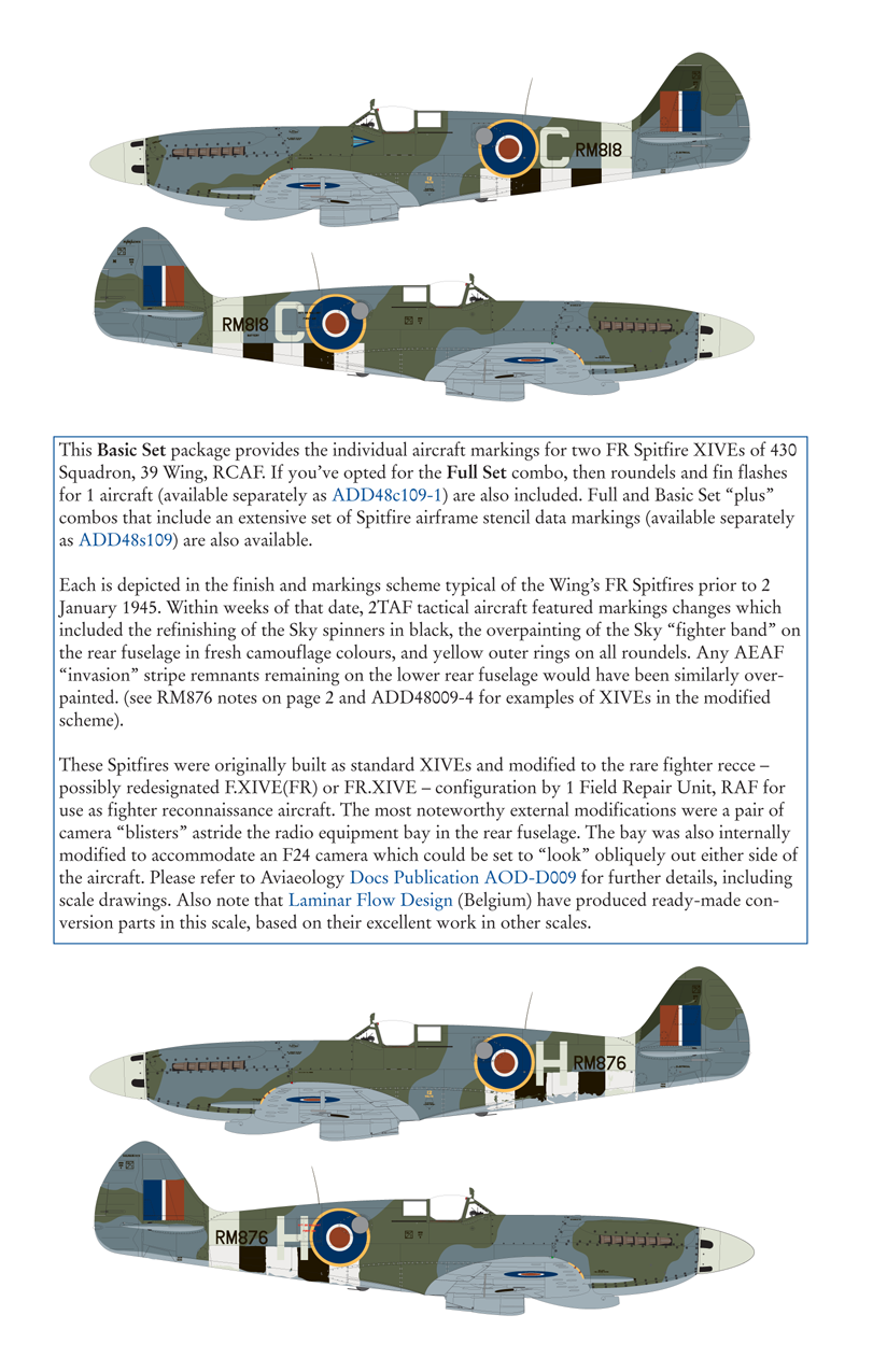 Aviaeology ADD48009-3 1:48 Supermarine Spitfire FR.XIVEs RM876 & RM818 of 430 Squadron, 39 Wing, RCAF
