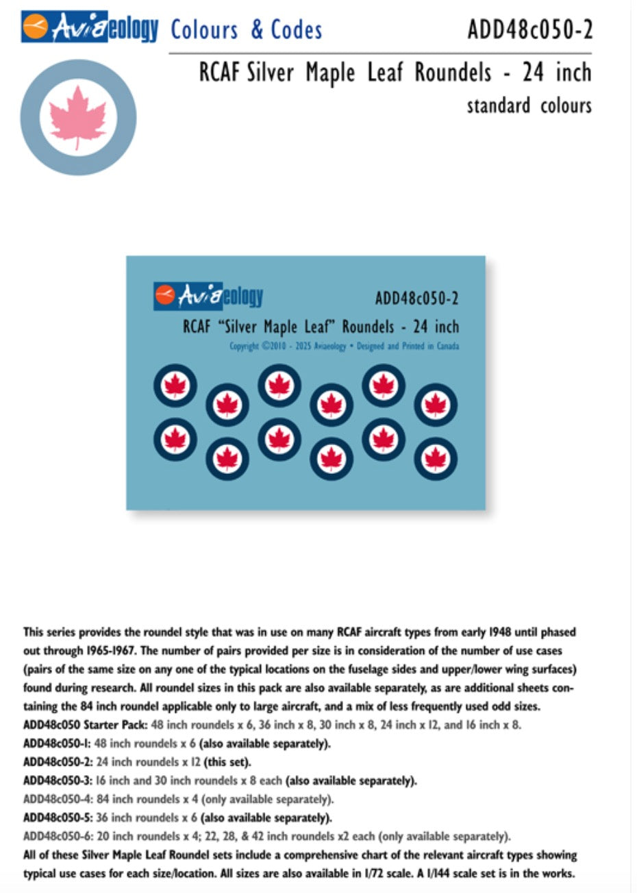 Aviaeology ADD48C050-2 1:48 RCAF 'Silver Maple Leaf' Roundels - 24 inch