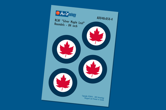 Aviaeology ADD48C050-4 1:48 RCAF 'Silver Maple Leaf' Roundels - 84 inch Complements Decal Set No.ADD48C050