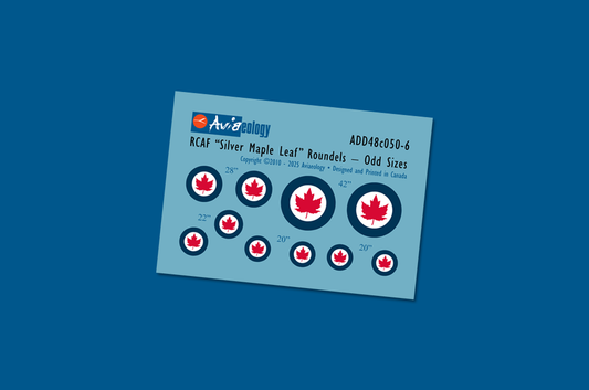 Aviaeology ADD48C050-6 1:48 RCAF 'Silver Maple Leaf' Roundels - Odd Sizes - Complements Decal Sheet No.ADD48C050