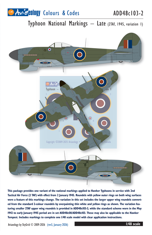 Aviaeology ADD48C103-2 1:48 Typhoon National Markings – Late (2TAF/BAFO Variation 1)