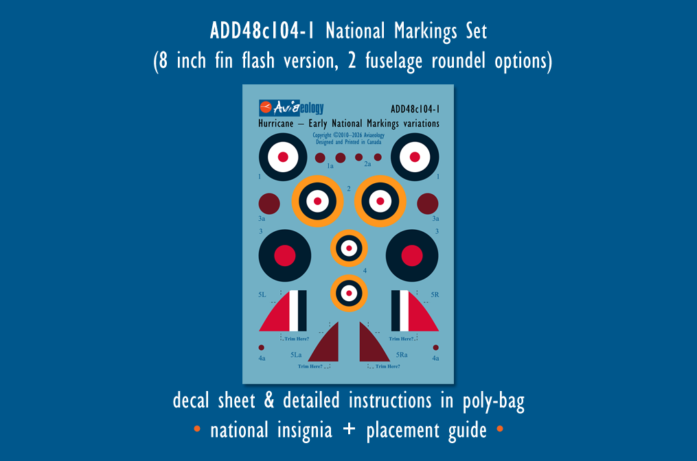 Aviaeology ADD48C104-1 1:48 Hurricane National Markings – Early Variation 1 [Mk.I Mk.IIB Mk.IIC]