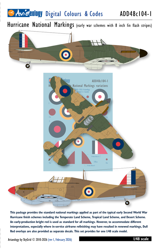 Aviaeology ADD48C104-1 1:48 Hurricane National Markings – Early Variation 1 [Mk.I Mk.IIB Mk.IIC]