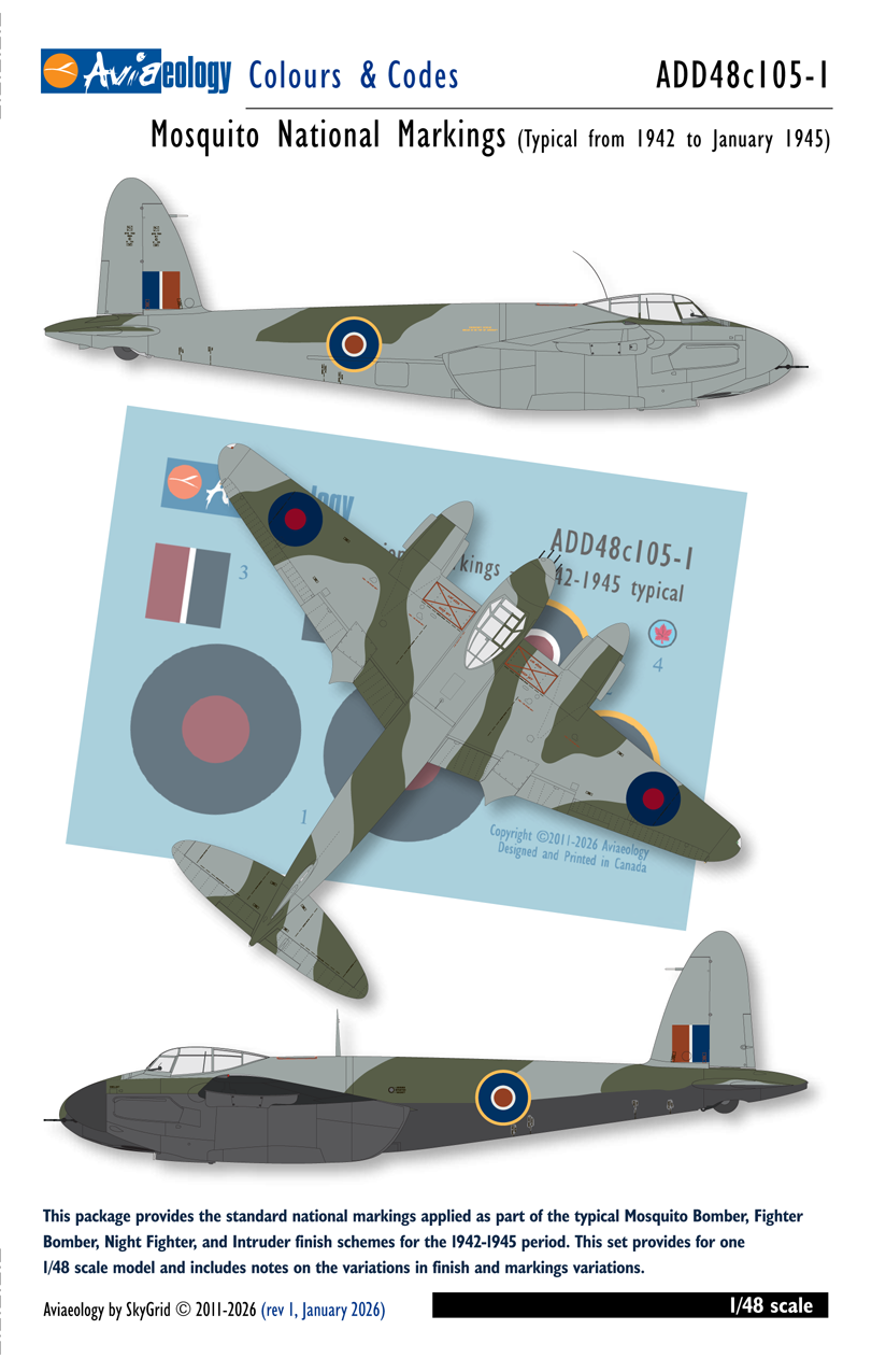 Aviaeology ADD48C105-1 1:48 de Havilland Mosquito National Markings – Standard 1942 to early January 1945