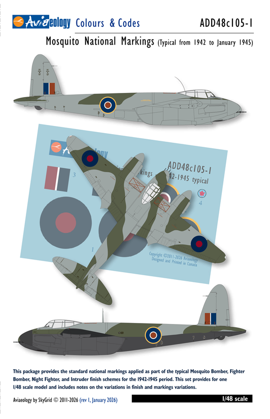 Aviaeology ADD48C105-1 1:48 de Havilland Mosquito National Markings – Standard 1942 to early January 1945