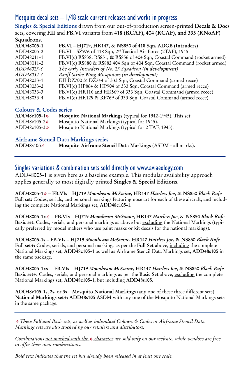 Aviaeology ADD48C105-1 1:48 de Havilland Mosquito National Markings – Standard 1942 to early January 1945