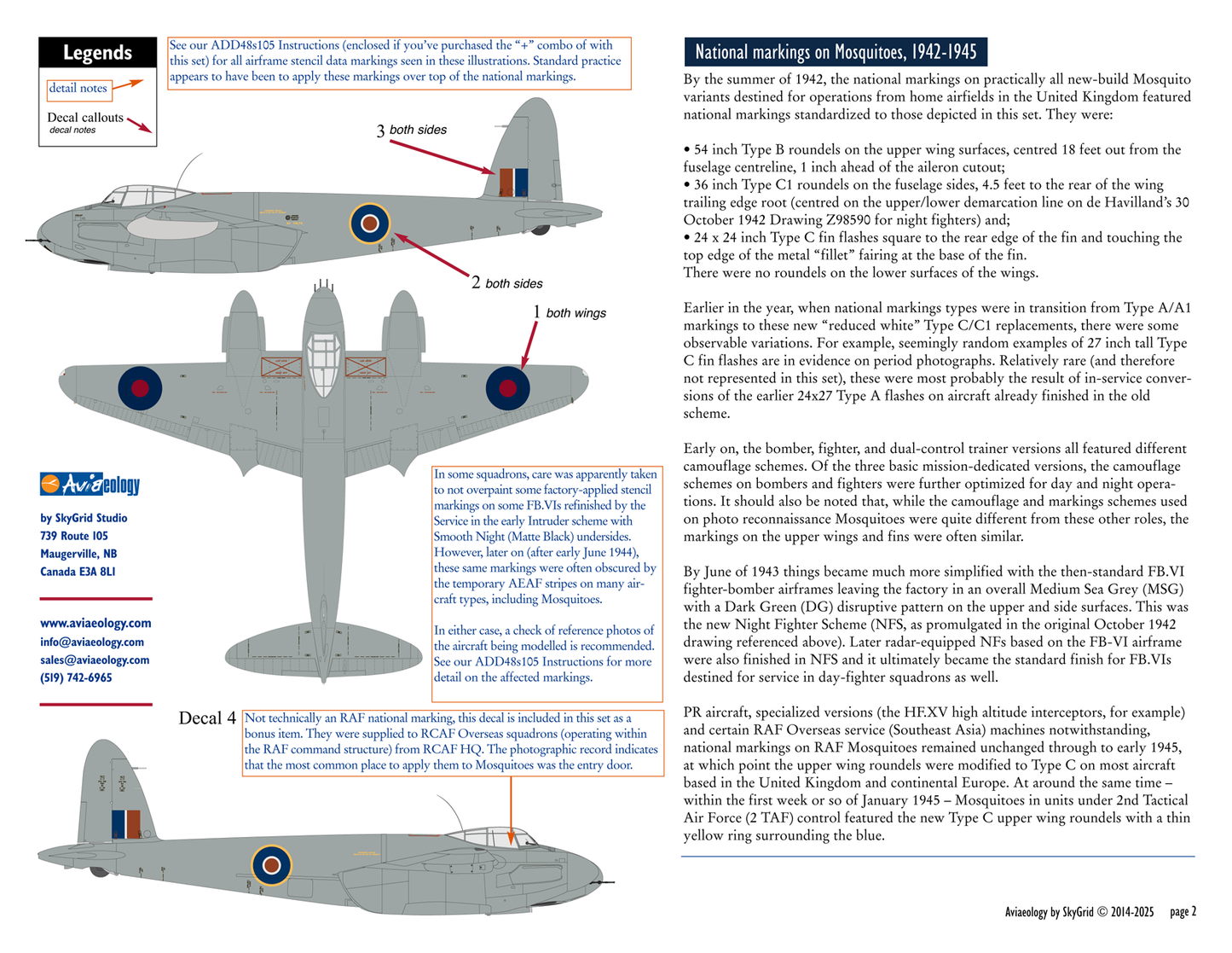 Aviaeology ADD48C105-1 1:48 de Havilland Mosquito National Markings – Standard 1942 to early January 1945