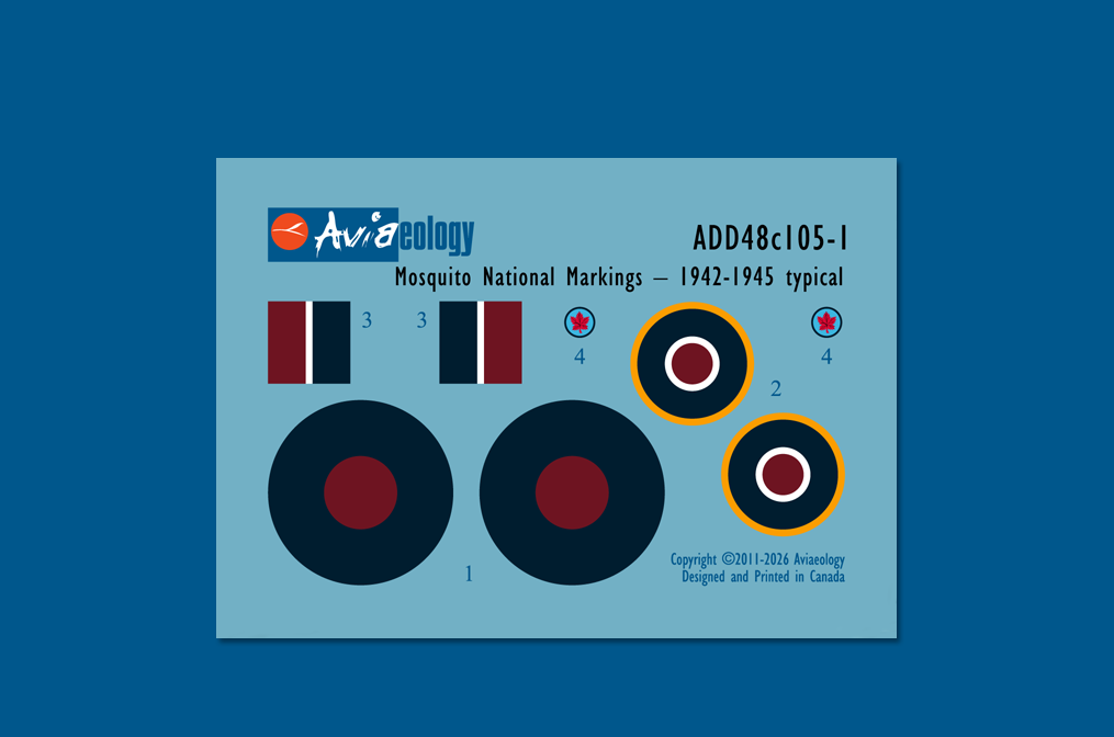 Aviaeology ADD48C105-1 1:48 de Havilland Mosquito National Markings – Standard 1942 to early January 1945