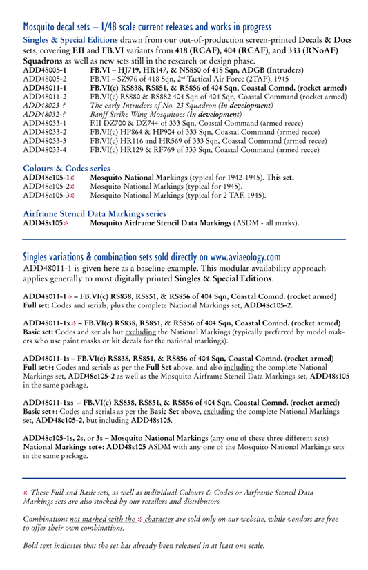 Aviaeology ADD48C105-2 1:48 de Havilland Mosquito National Markings – Typical early 1945 – early 1947