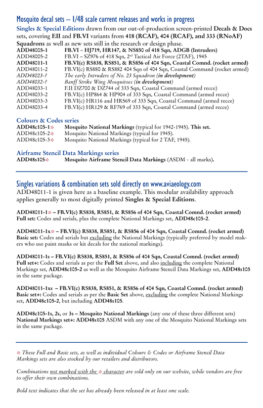 Aviaeology ADD48C105-3 1:48 de Havilland Mosquito National Markings – 2TAF/BAFO Variation Early 1945 – Early 1947