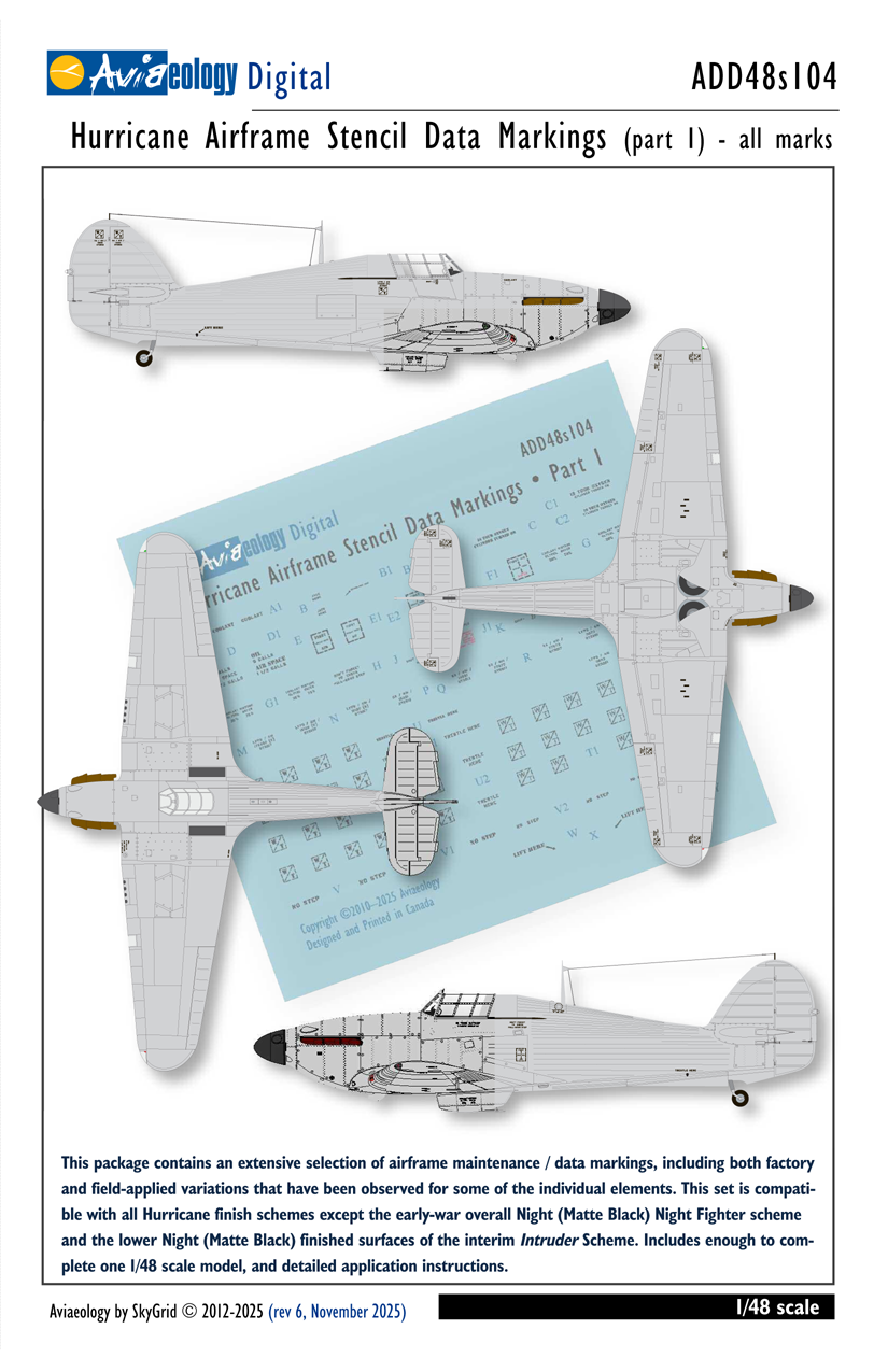 Aviaeology ADD48S104 1:48 Hawker Hurricane airframe stencil/data marking (part 1)