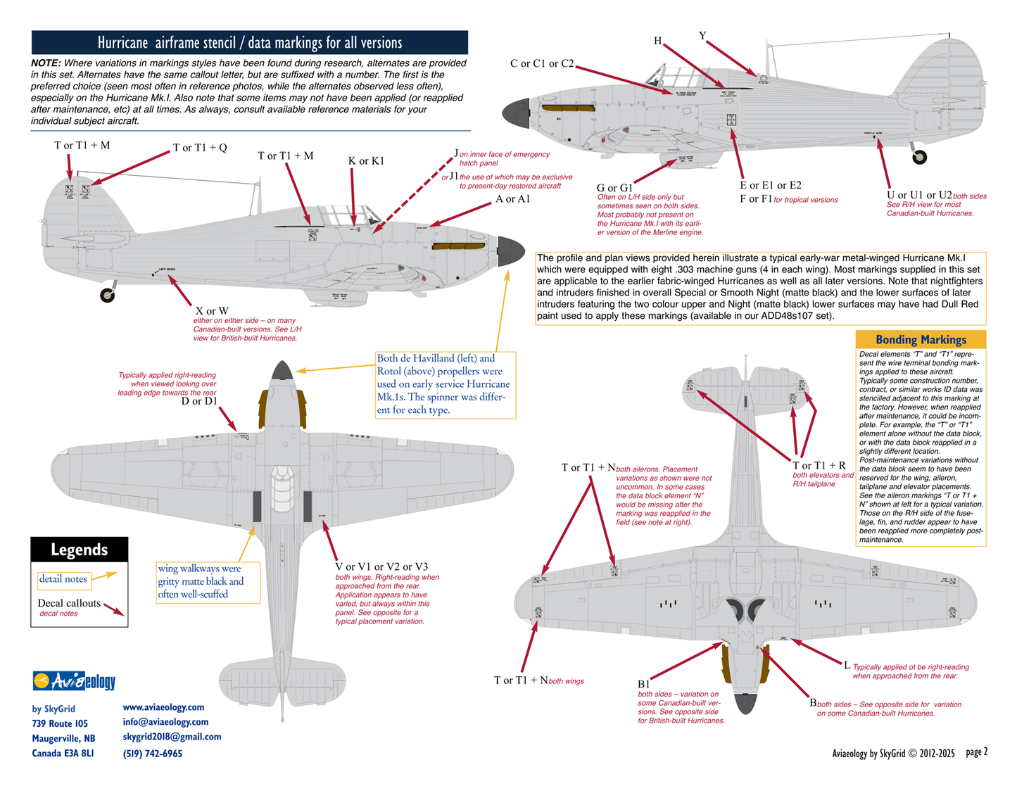 Aviaeology ADD48S104 1:48 Hawker Hurricane airframe stencil/data marking (part 1)