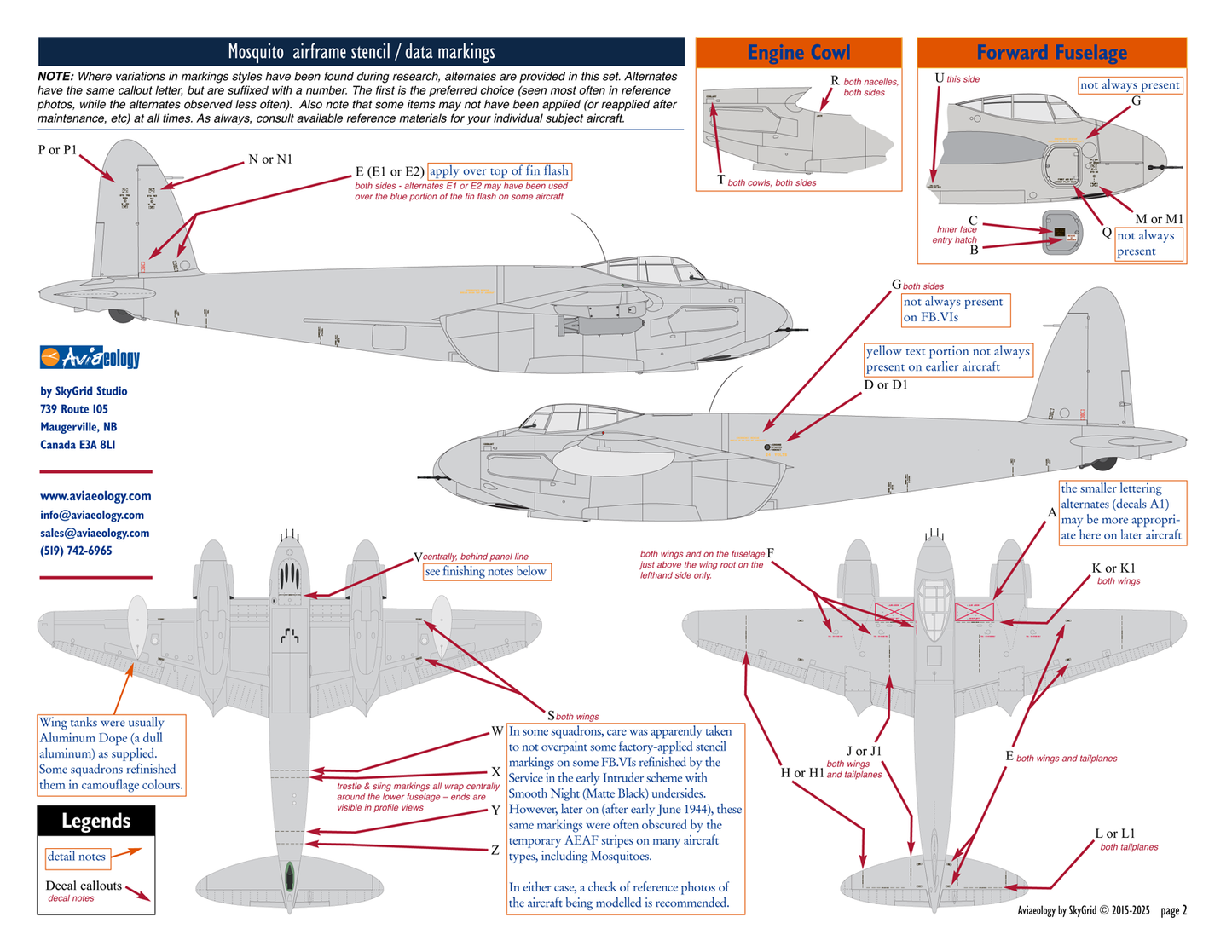 Aviaeology ADD48S105 1:48 de Havilland Mosquito airframe stencil/data marking (part 1)