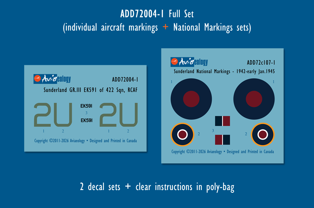 Aviaeology ADD72004-1 1:72 Short Sunderland EK591 2-U of 422 Sqn, RCAF (Full Set)