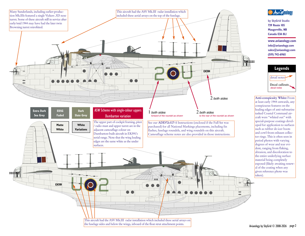 Aviaeology ADD72004-1X 1:72 Sunderland EK591 2-U of 422 Sqn, RCAF (Basic Set)
