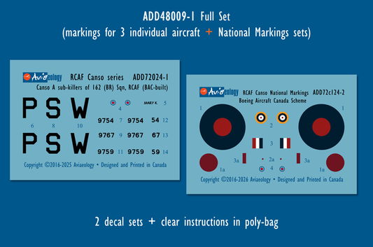 Aviaeology ADD72024-1 1:72 Canso As, 9754 (Hornell VC), 9759, & 9767 of 162 (BR) Squadron, RCAF (Full Set)