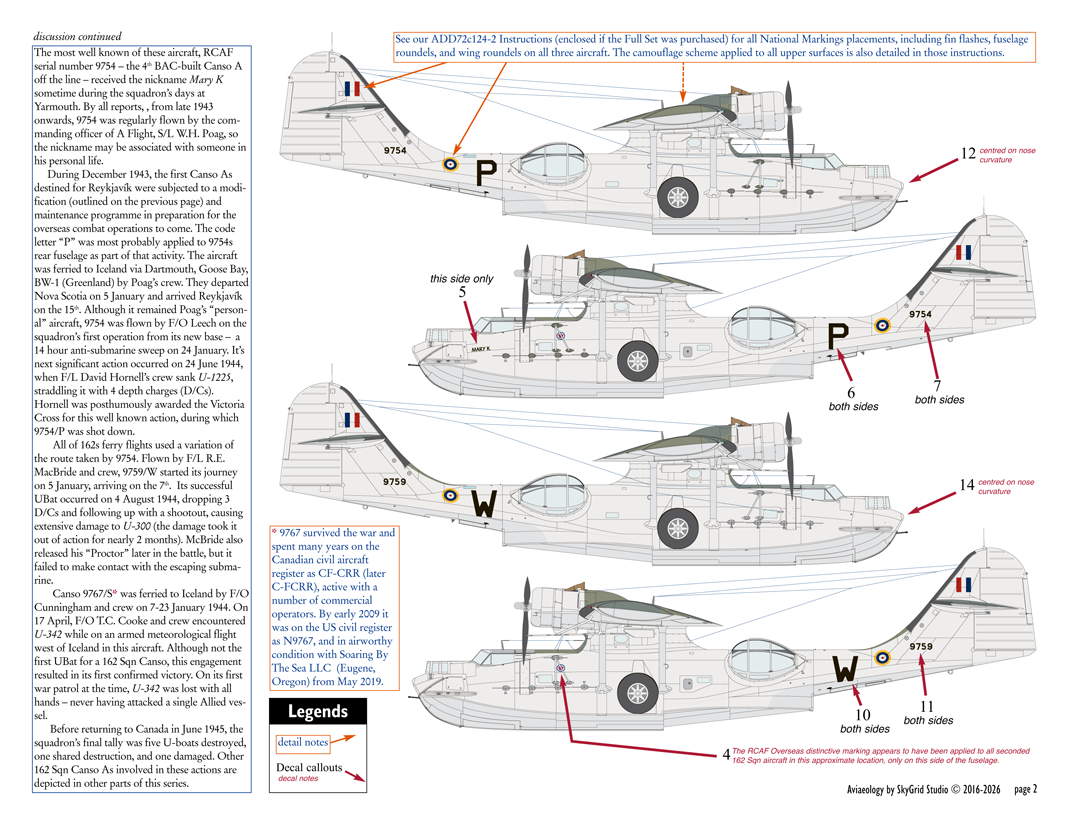 Aviaeology ADD72024-1 1:72 Canso As, 9754 (Hornell VC), 9759, & 9767 of 162 (BR) Squadron, RCAF (Full Set)