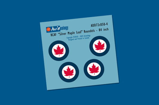Aviaeology ADD72C050-4 1:72 RCAF 'Silver Maple Leaf' Roundels - 84 inch Colours & Codes Complements Decal Sheet No.ADD72050