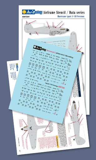 Aviaeology ADD72S104 1:72 Hawker Hurricane airframe stencil/data