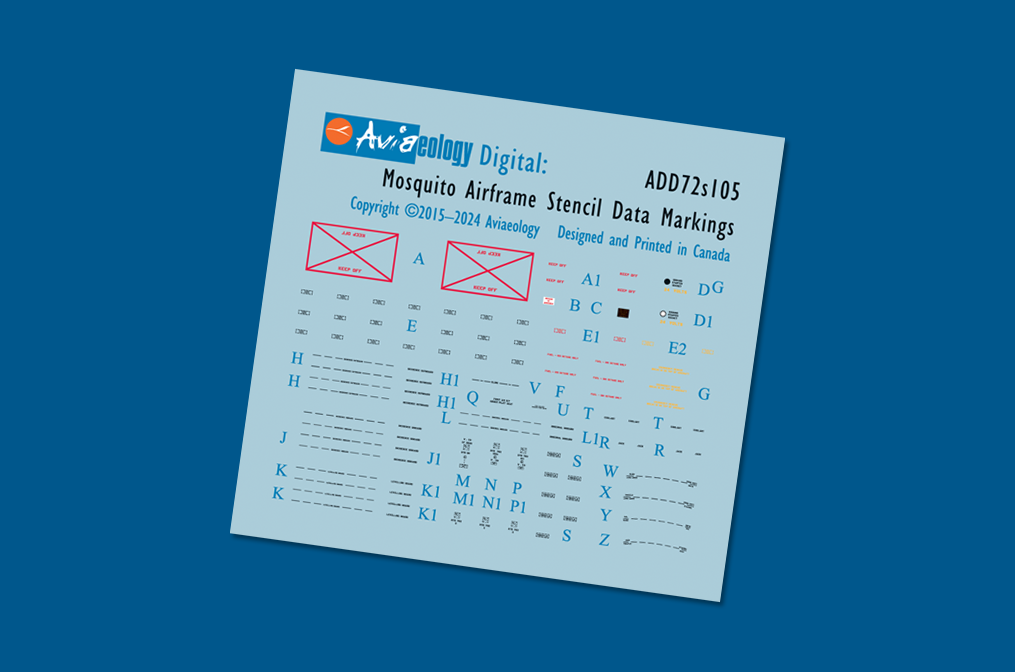Aviaeology ADD72S105 1:72 de Havilland Mosquito airframe stencil/data