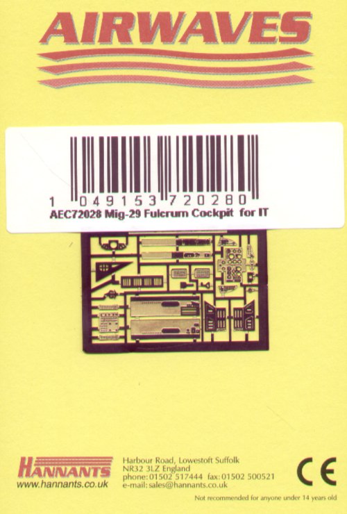 Airwaves AEC72028 1:72 Mikoyan MiG-29 'Fulcrum' Cockpit for Italeri