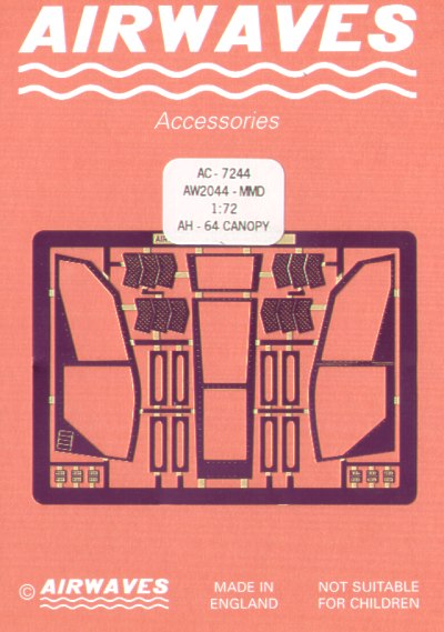 Airwaves (etched) AEC72044 1:72 Boeing/Hughes AH-64 Apache Canopy Detail