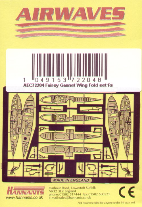 Airwaves (etched) AEC72204 1:72 Fairey Gannet Mk.I wingfold set for ASW and AEW versions