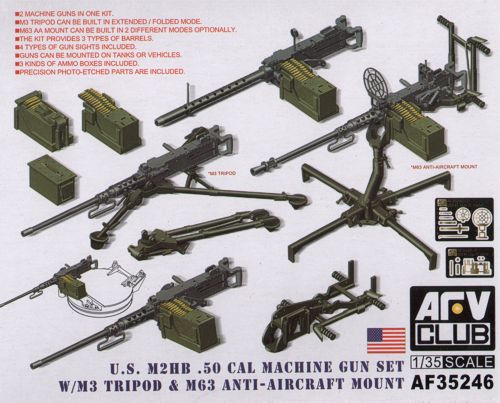 AFV Club AF35246 1:35 M2HB .50 Cal Gun Set with M3 Tripod & M63 AA Mount