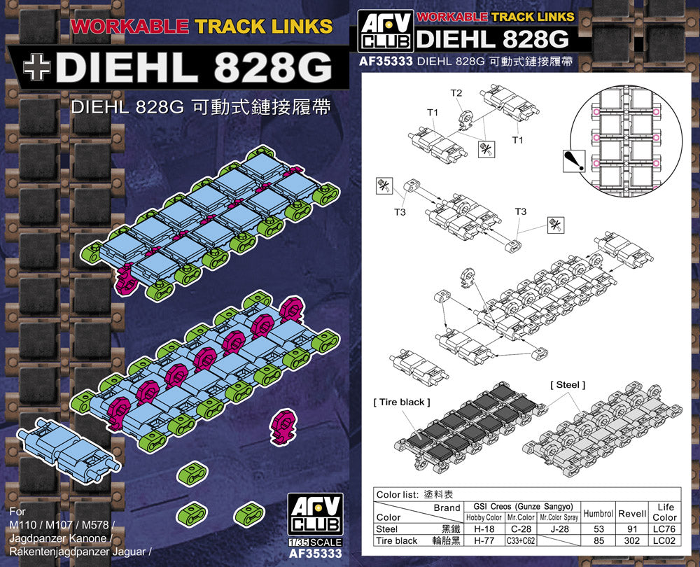 AFV Club AF35333 1:35 Diehl 828G Quick Assembly Workable Track Links for M110 series