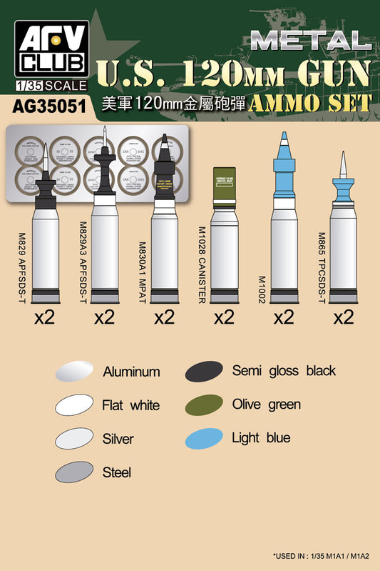 AFV Club AG35051 1:35 US 120mm Ammo Set (Aluminum)