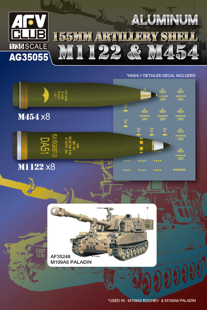 AFV Club AG35055 1:35 US M1122 & M454 155mm Artillery Shells (Aluminium)