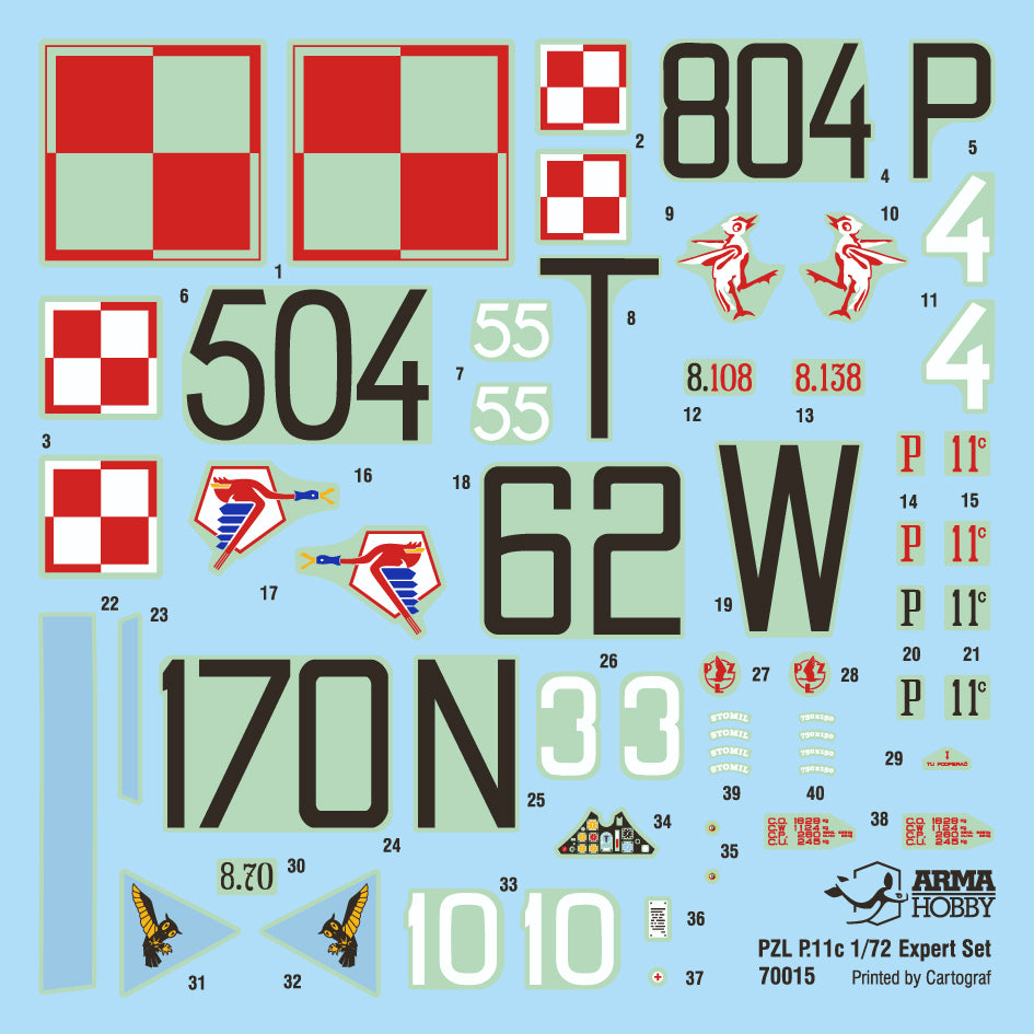 Arma Hobby AH70015 1:72 PZL P.11c Expert Set plastic/PE/decal Cartograf