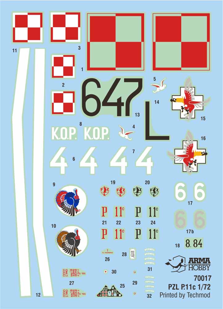 Arma Hobby AH70017 1:72 PZL P.11c 'Kresy' Model Kit - new boxing with big decals sheet.
