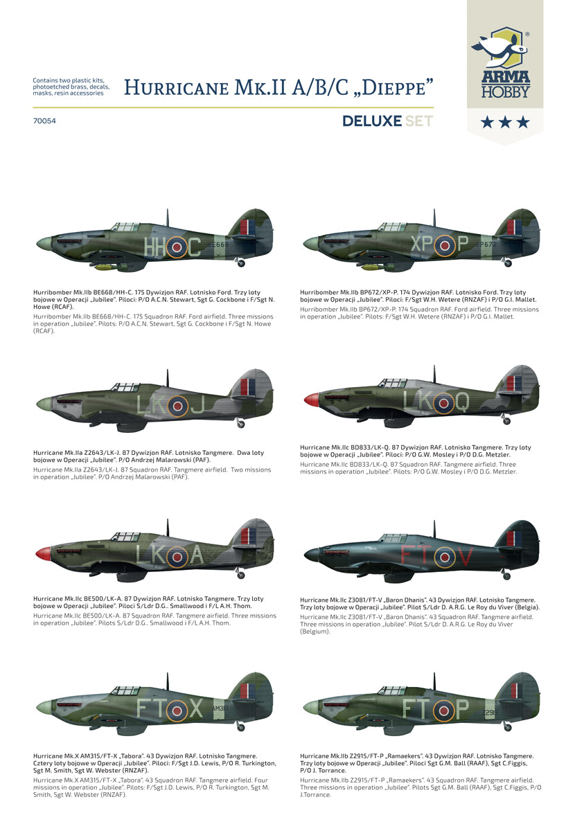 Arma Hobby 70054 1:72 Hawker Hurricane Mk.IIA/B/C Ã¢â¬ÅDieppeÃ¢â¬Â Deluxe Set