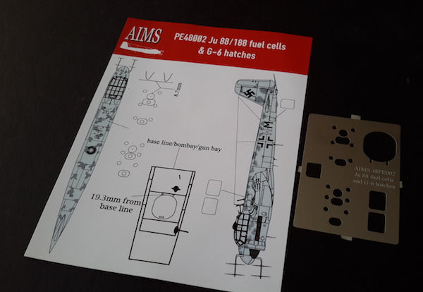 Aims PE48002 1:48 Junkers Ju-88A/Ju-88C/Ju-188 fuel cell and Ju-88G-6 panel scribing template