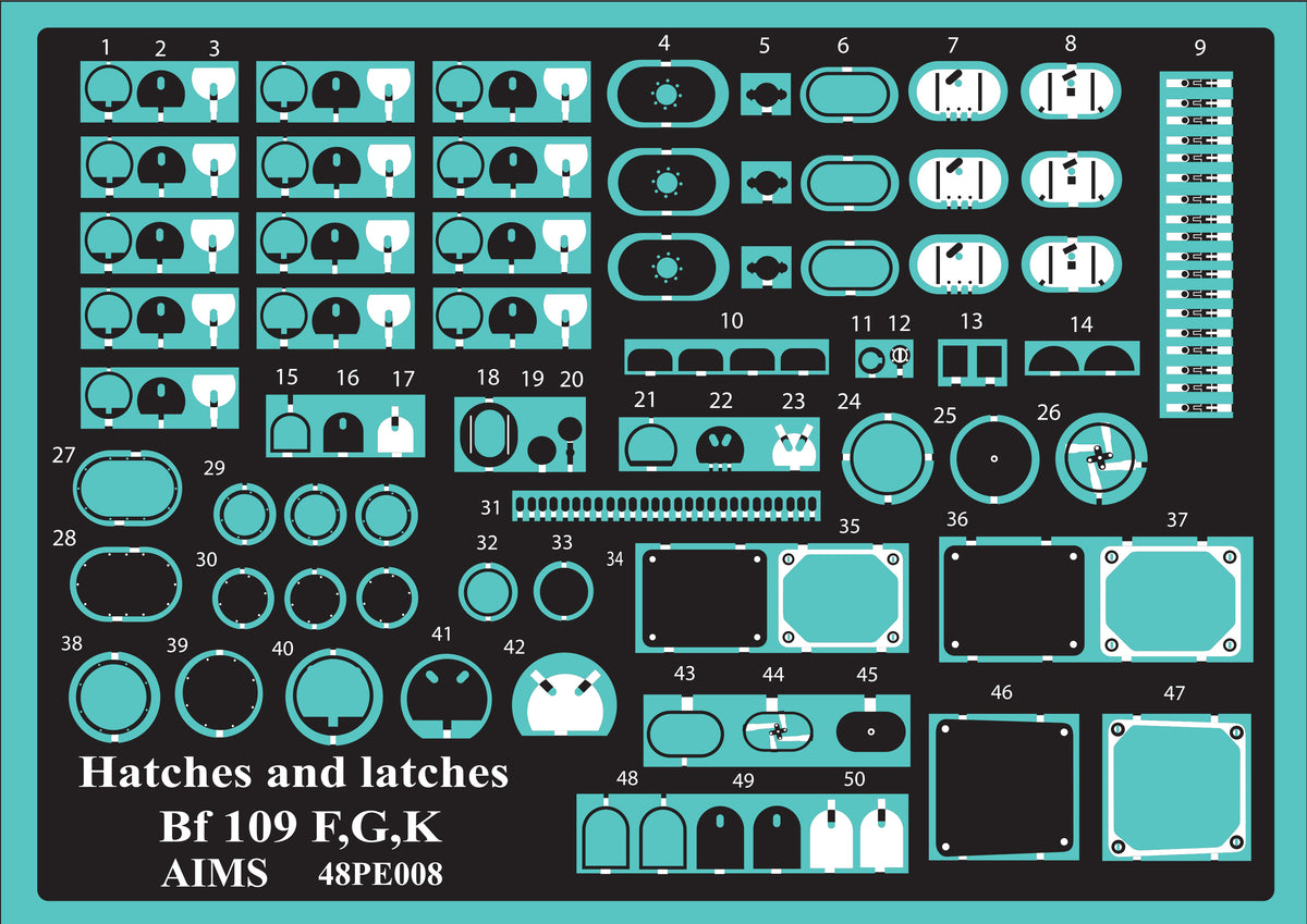 Aims PE48008 1:48 Hatches and latches Messerschmitt Bf-109
