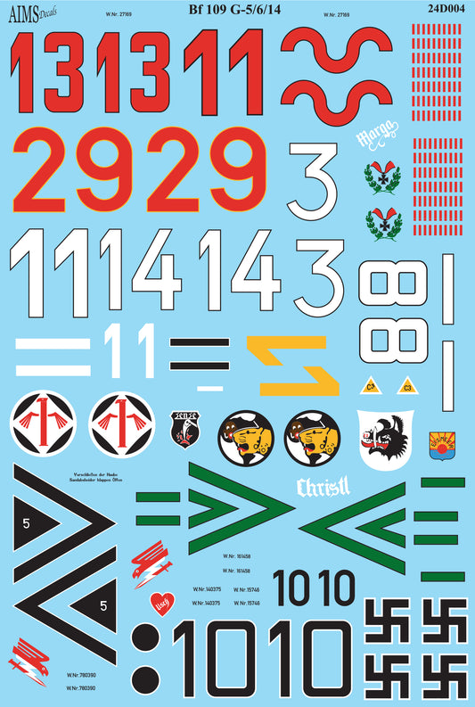 Aims 24D004 1:24 Messerschmitt Bf-109G-5/Bf-109G-6R3/R6/Bf-109G-8/Bf-109G-14