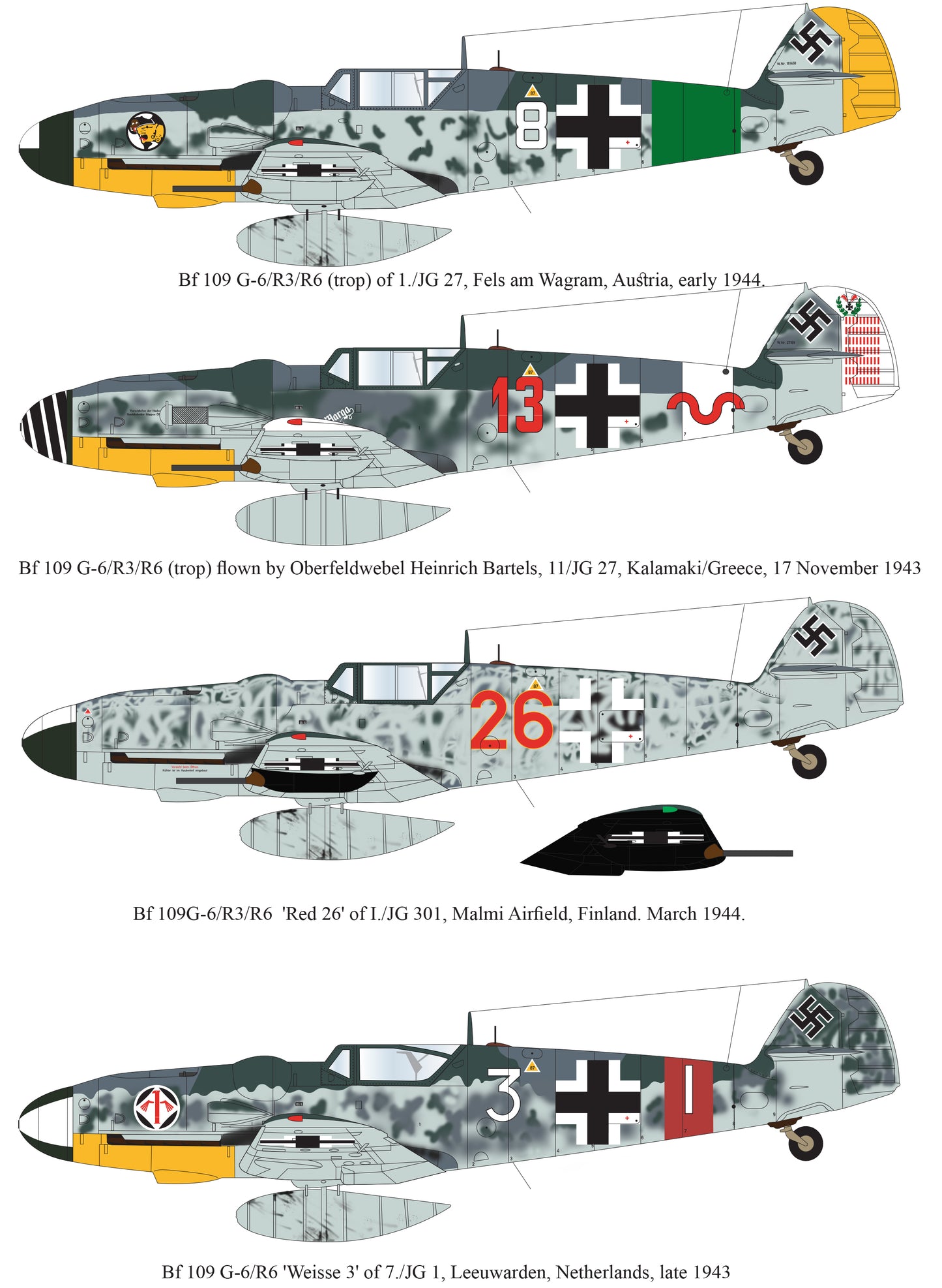 Aims 24D004 1:24 Messerschmitt Bf-109G-5/Bf-109G-6R3/R6/Bf-109G-8/Bf-109G-14