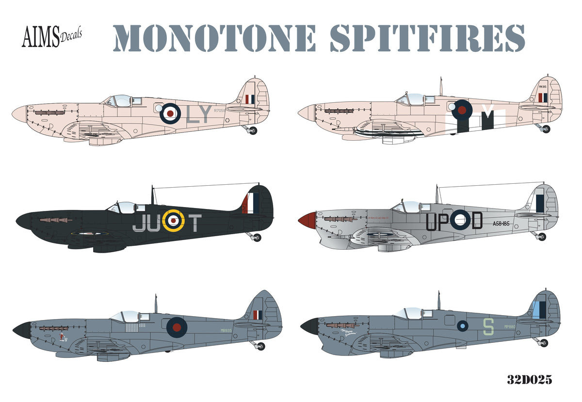 Aims 32D025 1:32 Monotone Supermarine Spitfires Pr Mk.IV, Pr Mk.IX, PR Mk.IG, Mk.Vc, Mk.Vb