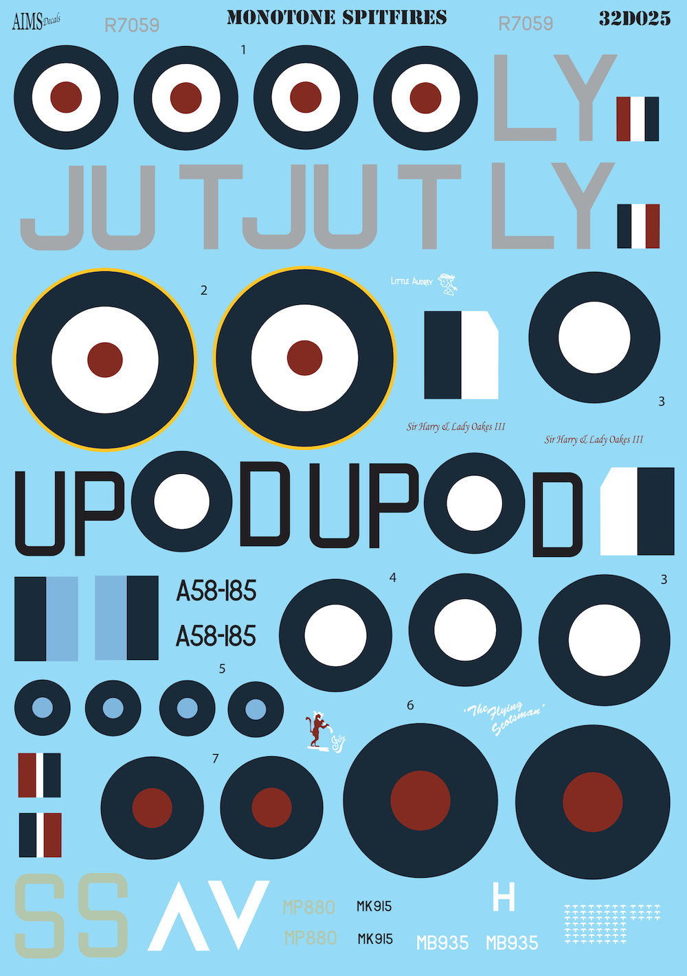 Aims 32D025 1:32 Monotone Supermarine Spitfires Pr Mk.IV, Pr Mk.IX, PR Mk.IG, Mk.Vc, Mk.Vb