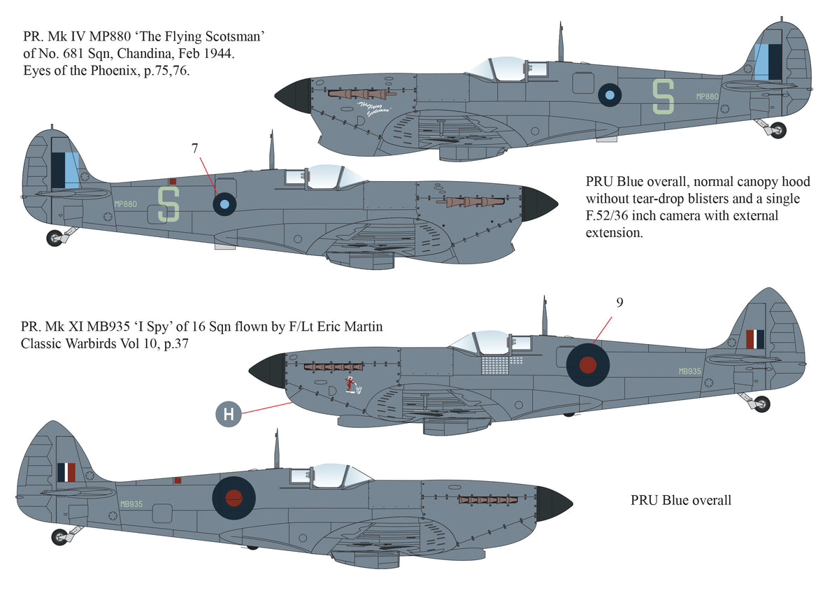 Aims 32D025 1:32 Monotone Supermarine Spitfires Pr Mk.IV, Pr Mk.IX, PR Mk.IG, Mk.Vc, Mk.Vb