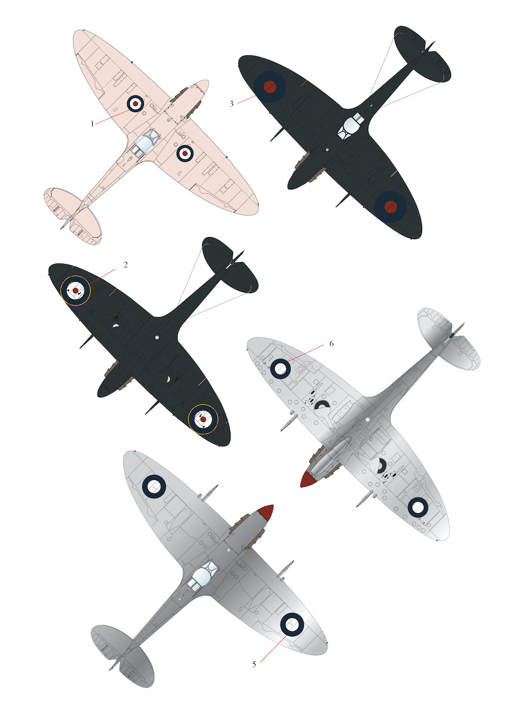 Aims 32D025 1:32 Monotone Supermarine Spitfires Pr Mk.IV, Pr Mk.IX, PR Mk.IG, Mk.Vc, Mk.Vb