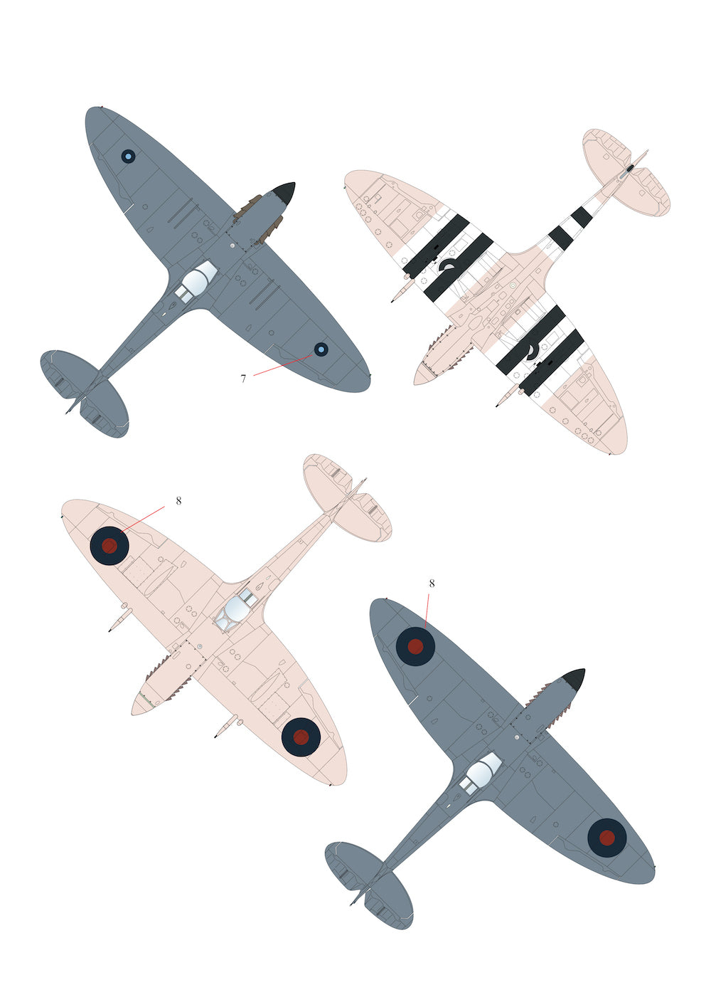Aims 32D025 1:32 Monotone Supermarine Spitfires Pr Mk.IV, Pr Mk.IX, PR Mk.IG, Mk.Vc, Mk.Vb